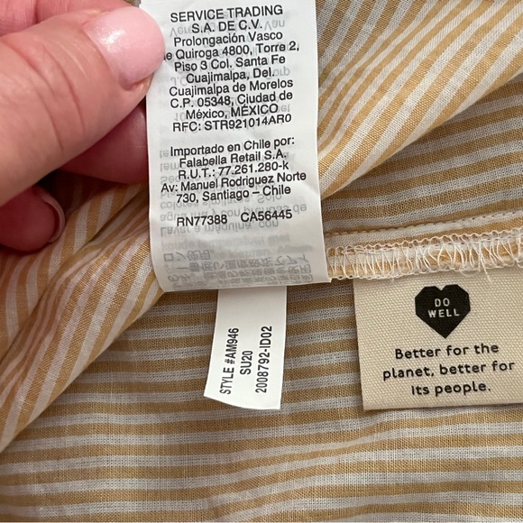 Madewell Prose Yellow Striped Short Sleeve Button Loose Fit Peasant Top Sz XS - Picture 9 of 9